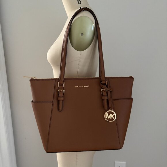 Michael Kors Charlotte Large Saffiano Leather Top-Zip Tote Bag with Wallet - Picture 1 of 15